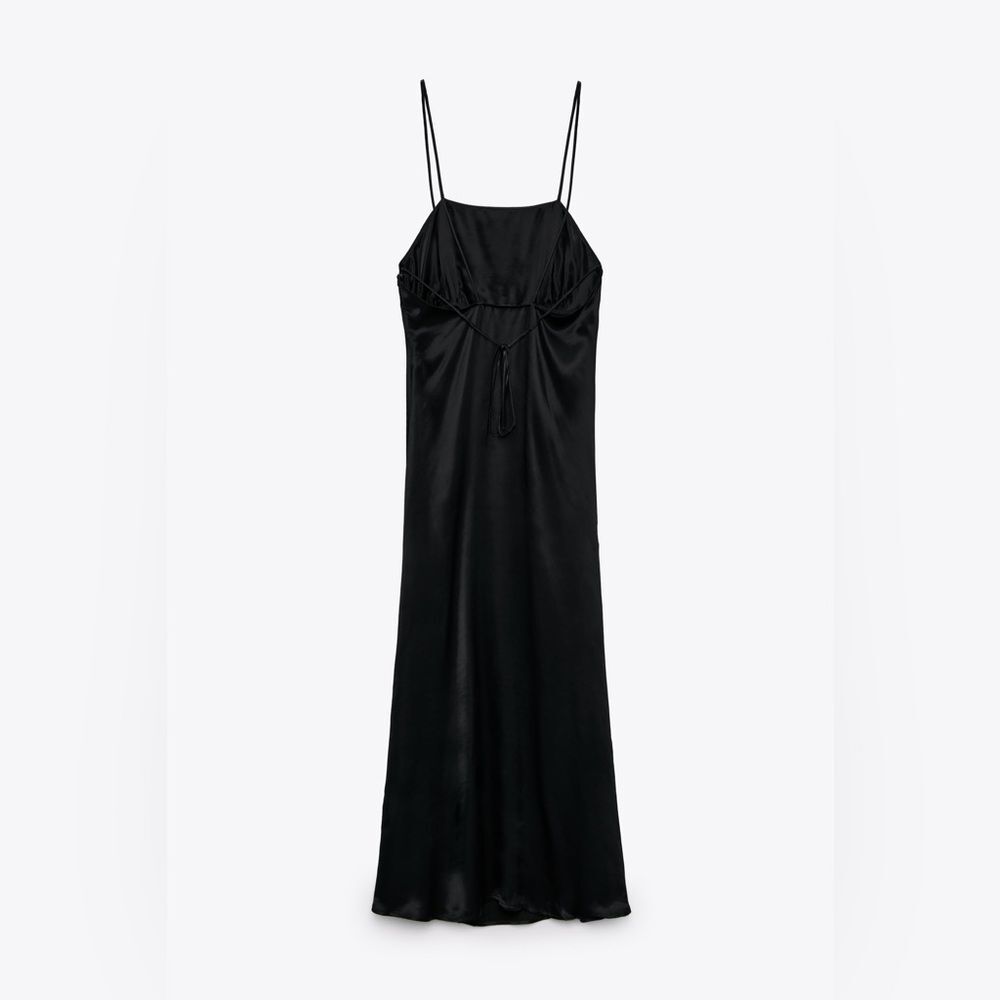 Zara Women's Small Satin Midi Strappy Dress V-Neck Wrap Lingerie Black 9006/156 - Picture 5 of 8